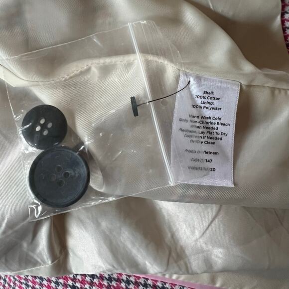 Talbots Double Breasted Pink Houndstooth Blazer 2P Plaid Jacket - Picture 12 of 13